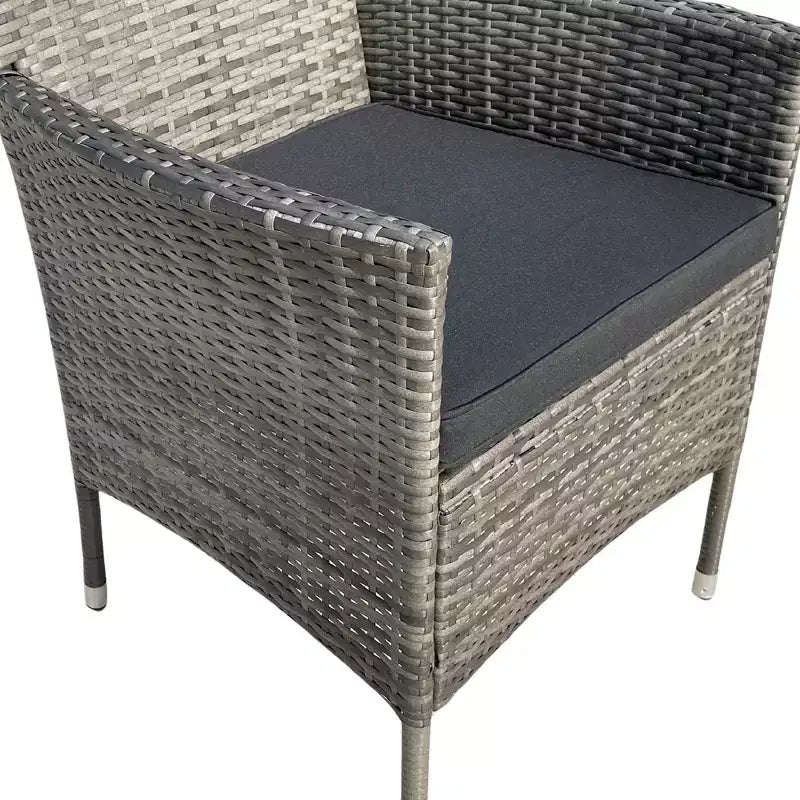 GDFStudio Jayu Modern 9 Piece Metal and PE Rattan Patio Dining Set with Cushion and Glass Tabletop