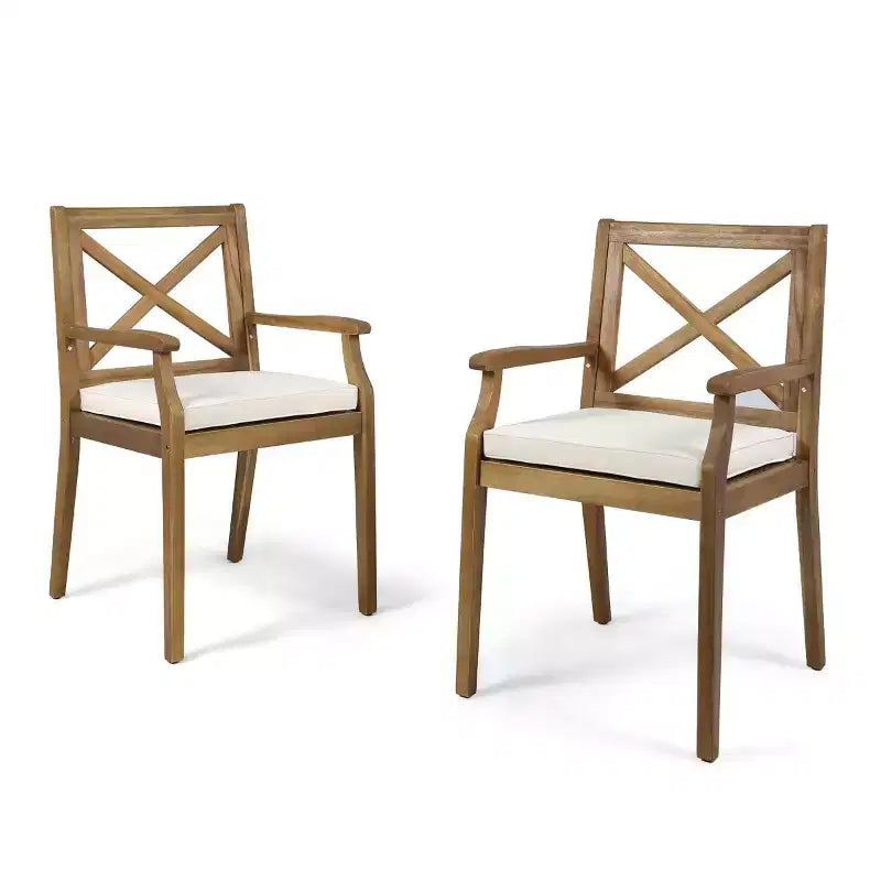 7PCS Outdoor Patio Dining Set, Acacia Wood Extendable Dining Table with 6 Cushioned Chairs, Outdoor Dining Furniture for Backyard-Panipeachy