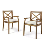 7PCS Outdoor Patio Dining Set, Acacia Wood Extendable Dining Table with 6 Cushioned Chairs, Outdoor Dining Furniture for Backyard-Panipeachy