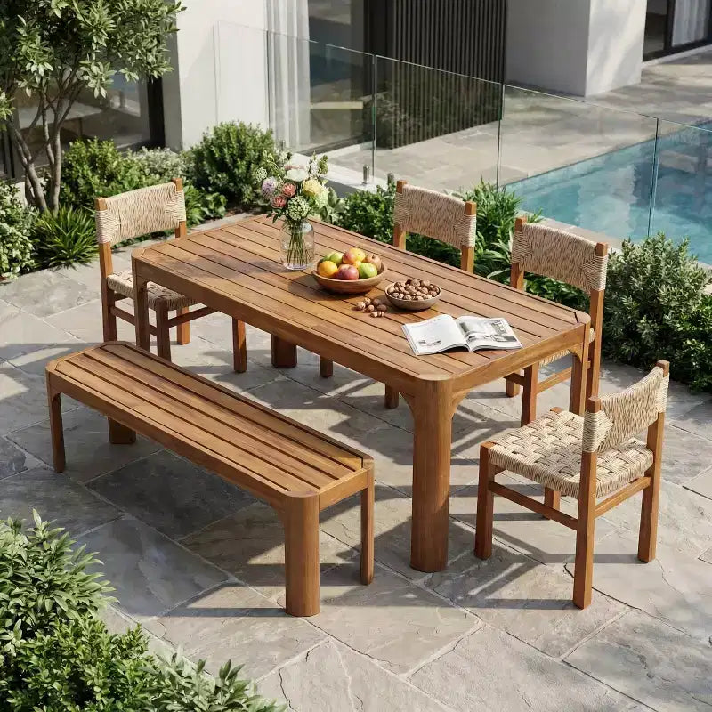 Christopher Knight Home Yasmin, set da pranzo da giardino moderno a 6 pezzi in acacia con design in vimini e a doghe