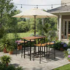 Gymax Ensemble de 5 pièces pour bar extérieur avec surfaces en bois d'acacia et cadre en métal robuste, table et chaises hauteur bar pour terrasse, balcon, piscine