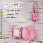 Kids Outdoor Picnic Table and Chair Set with Butterfly Umbrella 3-Piece Pink