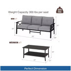 2 Piece Outdoor Patio Set, 70 Inches All-Weather Metal 3-Seat Metal Patio Sofa and Rectangular coffee Table