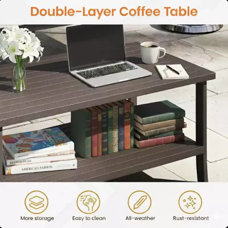 2 Piece Outdoor Patio Set, 70 Inches All-Weather Metal 3-Seat Metal Patio Sofa and Rectangular coffee Table