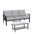 2 Piece Outdoor Patio Set, 70 Inches All-Weather Metal 3-Seat Metal Patio Sofa and Rectangular coffee Table