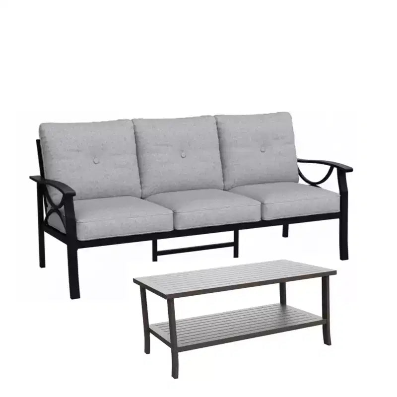 2 Piece Outdoor Patio Set, 70 Inches All-Weather Metal 3-Seat Metal Patio Sofa and Rectangular coffee Table