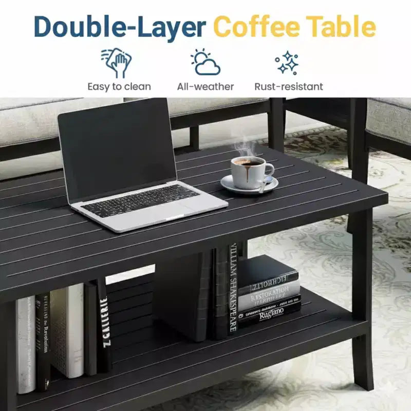 Ensemble de mobilier de jardin en métal 3 pièces, canapé d'extérieur 5 places tout temps avec coussins épais