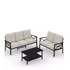 Ensemble de mobilier de jardin en métal 3 pièces, canapé d'extérieur 5 places tout temps avec coussins épais