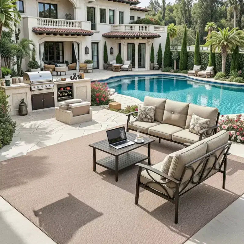 Ensemble de mobilier de jardin en métal 3 pièces, canapé d'extérieur 5 places tout temps avec coussins épais