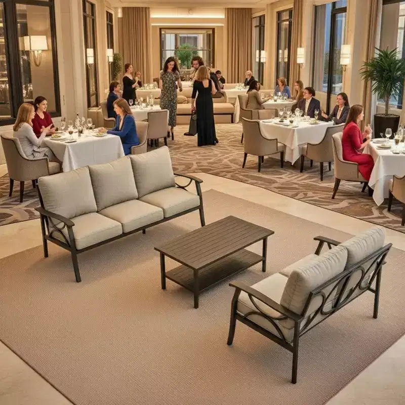 Ensemble de mobilier de jardin en métal 3 pièces, canapé d'extérieur 5 places tout temps avec coussins épais
