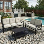 Ensemble de mobilier de jardin en métal 3 pièces, canapé d'extérieur 5 places tout temps avec coussins épais
