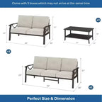 Ensemble de mobilier de jardin en métal 3 pièces, canapé d'extérieur 5 places tout temps avec coussins épais