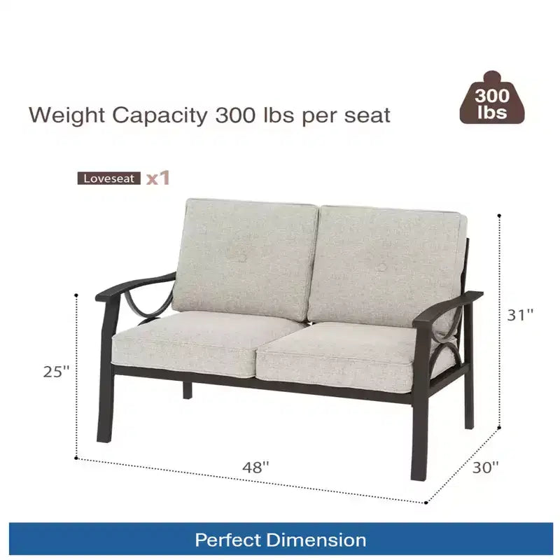 Ensemble de mobilier de jardin en métal 3 pièces, canapé d'extérieur 5 places tout temps avec coussins épais