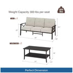 Ensemble de mobilier de jardin en métal 3 pièces, canapé d'extérieur 5 places tout temps avec coussins épais