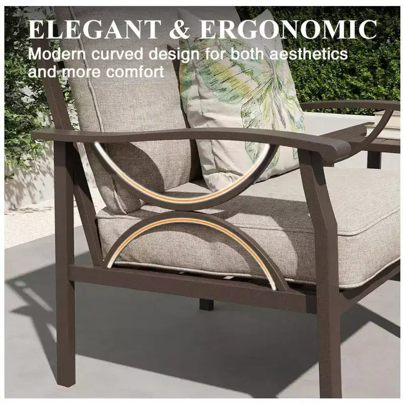 Ensemble de mobilier de jardin en métal 3 pièces, canapé d'extérieur 5 places tout temps avec coussins épais