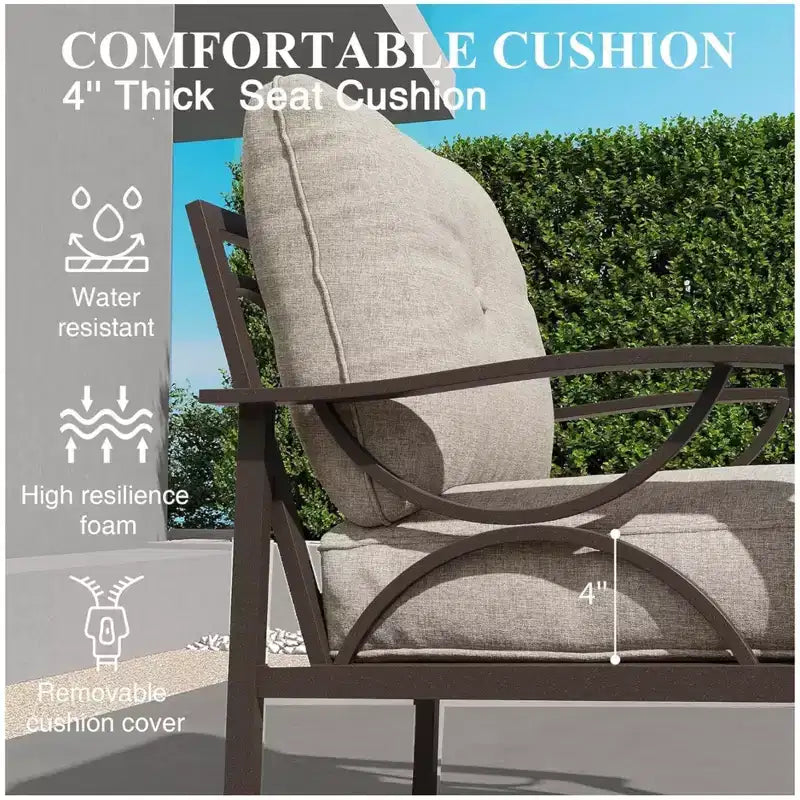 Ensemble de mobilier de jardin en métal 3 pièces, canapé d'extérieur 5 places tout temps avec coussins épais