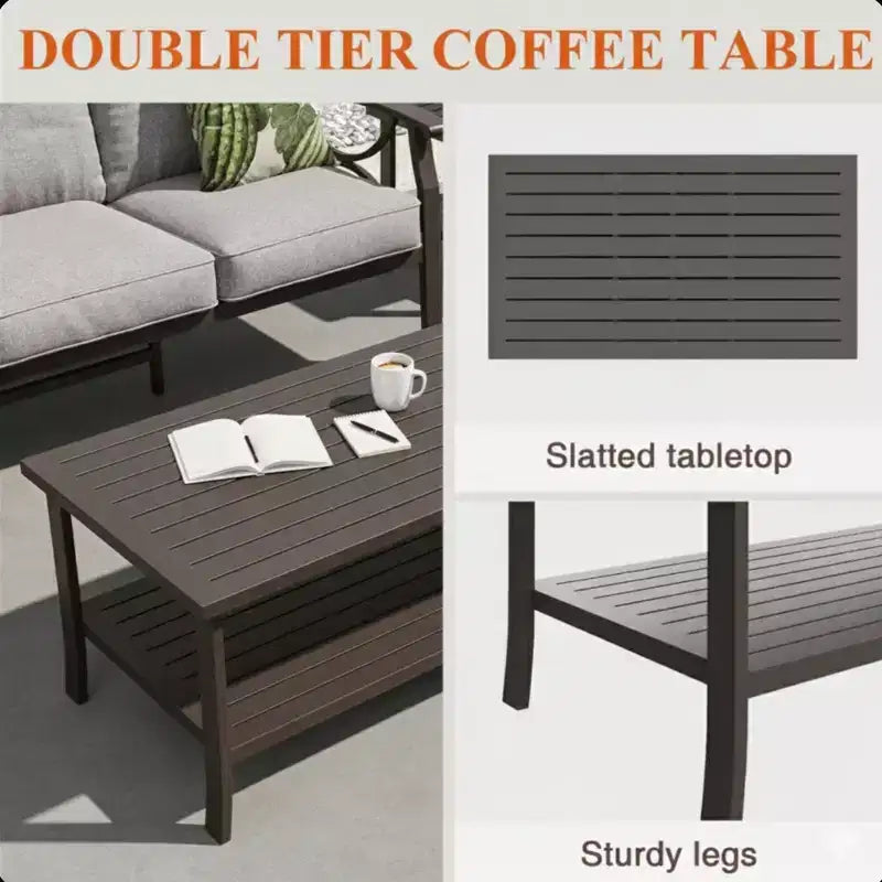 Ensemble de mobilier de jardin en métal 3 pièces, canapé d'extérieur 5 places tout temps avec coussins épais