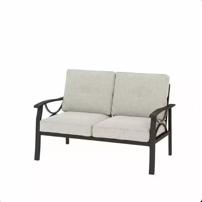 Ensemble de mobilier de jardin en métal 3 pièces, canapé d'extérieur 5 places tout temps avec coussins épais