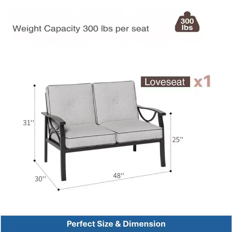 Ensemble de mobilier de jardin en métal 3 pièces, canapé d'extérieur 5 places tout temps avec coussins épais