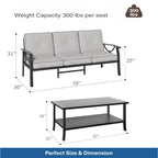 Ensemble de mobilier de jardin en métal 3 pièces, canapé d'extérieur 5 places tout temps avec coussins épais