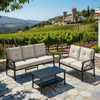 Ensemble de mobilier de jardin en métal 3 pièces, canapé d'extérieur 5 places tout temps avec coussins épais