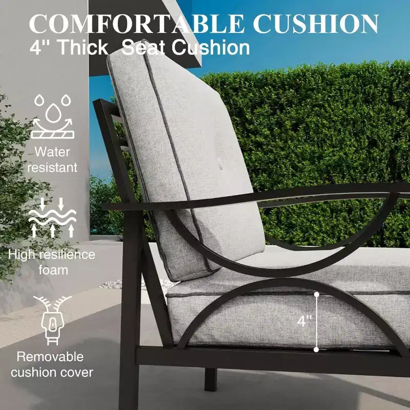 Ensemble de mobilier de jardin en métal 3 pièces, canapé d'extérieur 5 places tout temps avec coussins épais