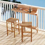 Costway Ensemble de table de balcon 3 pièces en bois d'acacia avec étagère, repose-pieds et sièges incurvés