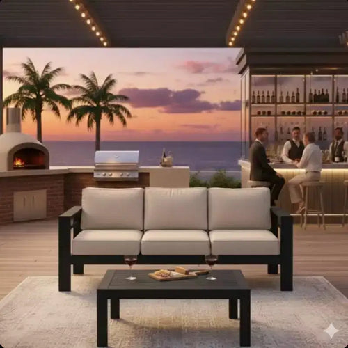 2 Pieces Outdoor Patio Set, All-Weather 75 Inch 3-Seat Metal Patio Sofa Couch with Thick Cushions and 43 Inch Coffee Table
