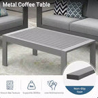 Ensemble de patio extérieur 2 pièces, canapé d'extérieur 3 places en métal, résistant aux intempéries, de 190,5 cm, avec coussins épais et table basse de 109,2 cm