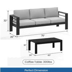 Ensemble de patio extérieur 2 pièces, canapé d'extérieur 3 places en métal, résistant aux intempéries, de 190,5 cm, avec coussins épais et table basse de 109,2 cm