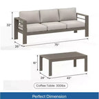 Ensemble de patio extérieur 2 pièces, canapé d'extérieur 3 places en métal, résistant aux intempéries, de 190,5 cm, avec coussins épais et table basse de 109,2 cm