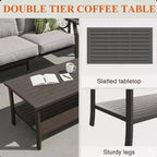 Ensemble de patio 2 pièces, canapé d'extérieur 3 places en métal tout temps de 178 cm et table basse rectangulaire, cadre kaki avec coussins gris
