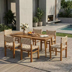 Christopher Knight Home Hailey 7 Piece Farmhouse Outdoor Acacia Wood Wicker Dining Chairs with Slatted Table