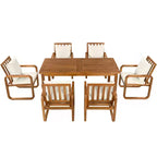 Ensemble de salle à manger de patio 7 pièces en acacia Polibi avec fauteuils à bras courbés