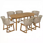 Christopher Knight Home Crunhi Ensemble de salle à manger moderne 7 pièces en acacia pour terrasse avec table à lattes et dossier en osier