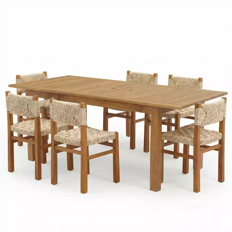 Christopher Knight Home Wriby Modern 7 Piece Patio Acacia Dining Set with Expandable Slatted Table and Wicker Design
