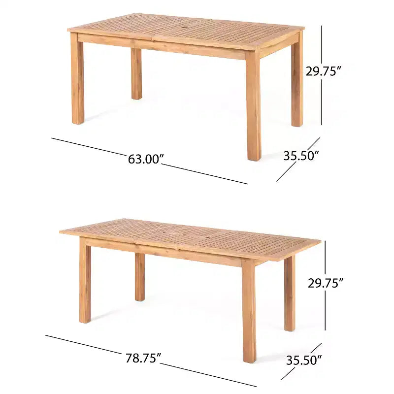 Christopher Knight Home Wriby Modern 7 Piece Patio Acacia Dining Set with Expandable Slatted Table and Wicker Design