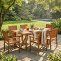 Christopher Knight Home Muodi Modern 7 Piece Patio Acacia Dining Set with Slatted Design