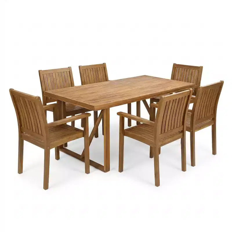 Christopher Knight Home Muodi, ensemble de salle à manger moderne 7 pièces pour terrasse en acacia, avec lattes