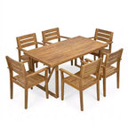 Christopher Knight Home Huodi Modern 7 Piece Patio Acacia Dining Set with Slatted Design