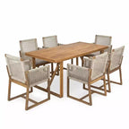 Christopher Knight Home Thrinot Modern 7 Piece Patio Acacia Dining Set with Slatted Table and Rope Design