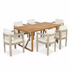 Christopher Knight Home Gruneo Modern 7 Piece Patio Acacia Dining Set with Cushion and Slatted Design
