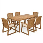 Ensemble de salle à manger d'extérieur 7 pièces moderne en acacia avec lattes Wrinki Christopher Knight Home