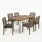 Christopher Knight Home Ensemble de salle à manger d'extérieur rustique irlandais 7 pièces en bois d'acacia avec coussins