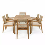 Christopher Knight Home Andiez, ensemble de salle à manger moderne de 7 pièces en acacia, pour terrasse, avec table à lattes extensible et design en corde.