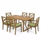 Christopher Knight Home Perla Rustic 7 Piece Patio Acacia Wood Dining Set with Cushions