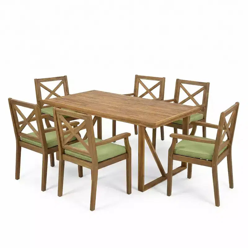 Christopher Knight Home Perla Rustic 7 Piece Patio Acacia Wood Dining Set with Cushions