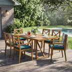 Christopher Knight Home Perla Rustic 7 Piece Patio Acacia Wood Dining Set with Cushions