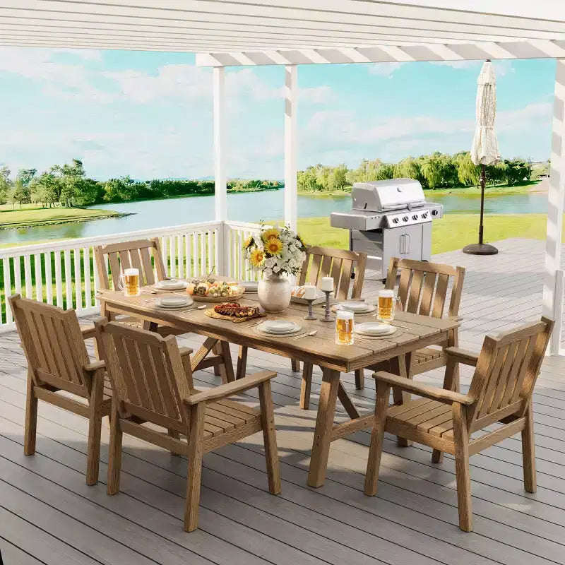 Ensemble table et chaises de salle à manger d'extérieur Garvee pour 6 personnes, ensemble de 7 pièces en PEHD avec trou pour parasol, cadre en aluminium, 6 chaises de jardin tous temps