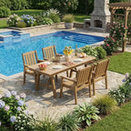Ensemble table et chaises de salle à manger d'extérieur Garvee pour 6 personnes, ensemble de 7 pièces en PEHD avec trou pour parasol, cadre en aluminium, 6 chaises de jardin tous temps
